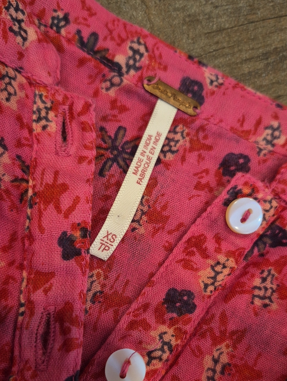 Free People Pink & Red Ruffle Detail Floral Long Sleeve Bohemian Top, XS - Picture 9 of 10